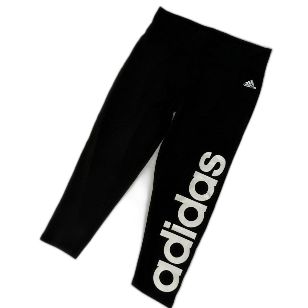 adidas Women's Climalite Black White Logo Capri Leggings Pants Size Medium